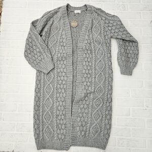 Cable Knit Open Long Cardigan